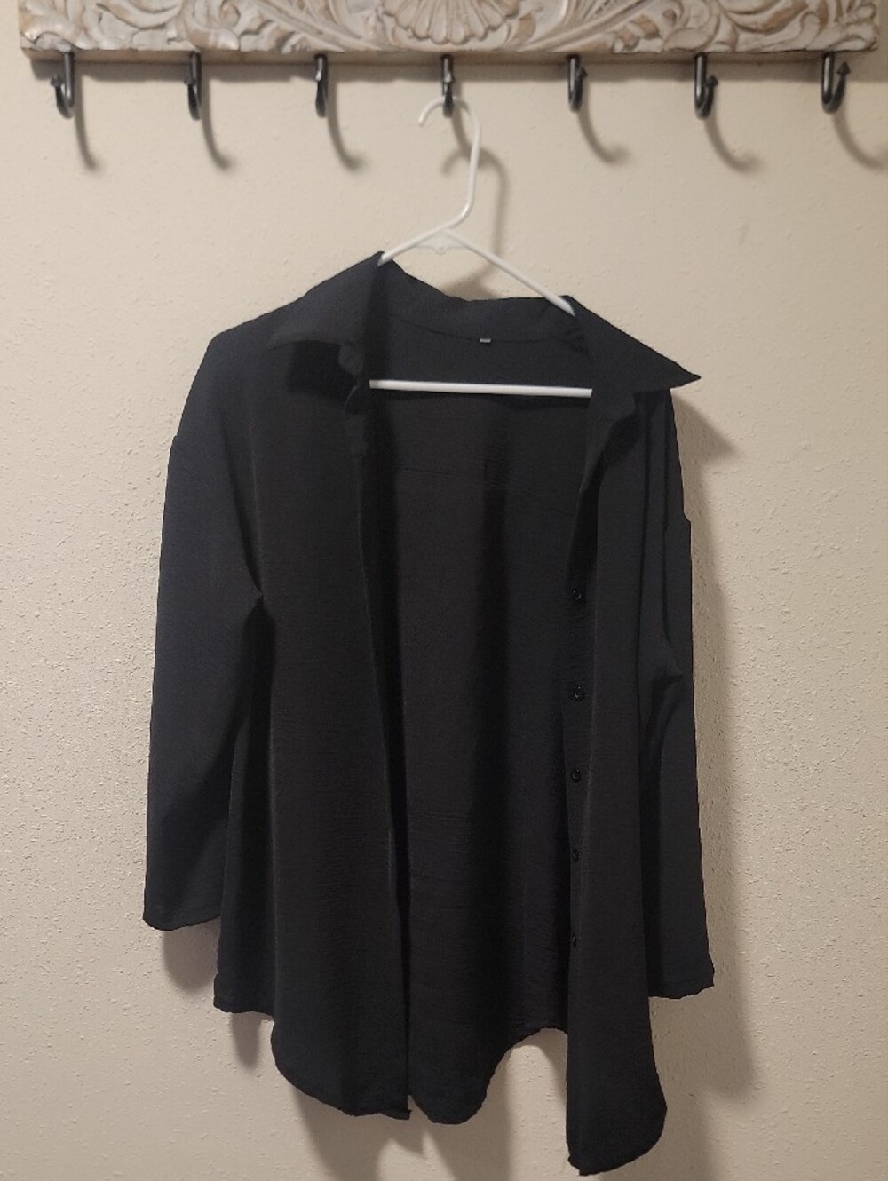 Black Button-Down Shirt with Embroidered Eye Motif Size M EUC - Picture 3 of 6
